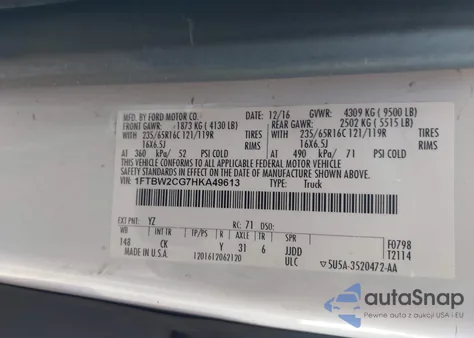 2017 Ford Transit-350 из США, поврежденный, VIN 1FTBW2CG7HKA49613